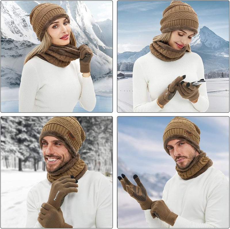 MAYLISACC Winter Knit Beanie Hat Neck Warmer Scarf and Touch Screen Gloves Set 3 Pcs Fleece Lined Skull Cap for Men Women - Image 5